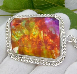 Colgante de ammolita natural de 109,55 quilates de plata maciza 925 con piedras preciosas sueltas de corte elegante - Imagen 1 de 6
