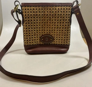 Fossil Vintage Reissue Cane Wicker & Leather Bucket Crossbody Bag - Picture 1 of 10
