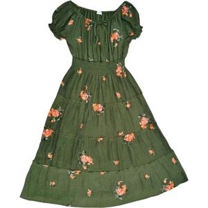Maxi Vestido Anthropologie Kindred Talla Grande Bordado 1X 16 18 Verde - Imagen 1 de 11