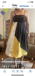 Vintage Ellen Hart Cotton Color block Sundress Spaghetti Strap Black Asym - Picture 1 of 10