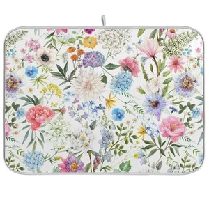 Watercolor Flowers Absorbent Dishes Drainer/Rack Mat for Countertop Small Siz... - Picture 1 of 7