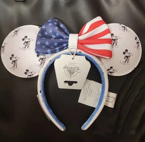 Disney Parks Loungefly Mickey and Minnie Mouse Bow Americana Ears Headband NWT - Picture 1 of 9