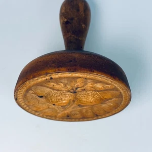 ANTIQUE VICTORIAN WOODEN TREEN BUTTER MOLD ACORN OAK LEAF CARVED STAMP / PRESS - Picture 1 of 7