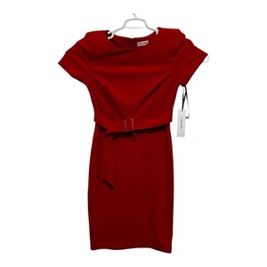 Calvin Klein size 10 Orange knee length Office Career Pencil Dress with belt - Picture 1 of 5