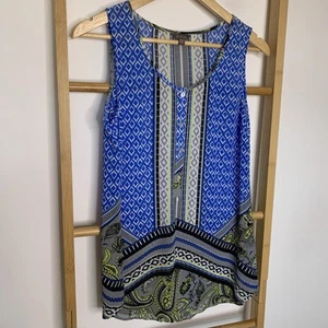 Katies Size 8 Sheer Boho Paisley Chiffon Tank Blue Hippie Top Festival Gypsy Y2K - Picture 1 of 8