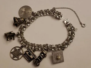 Vintage 1960s Rhythm USA Sterling Silver Double Curb Link Charm Bracelet 7" - Bild 1 von 10
