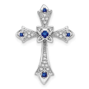 Lex & Lu 14k White Gold Sapphire and Diamond Cross Pendant - Picture 1 of 4