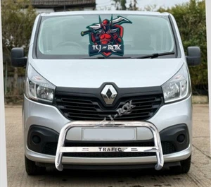For RENAULT TRAFIC CHROME NUDGE BULL BAR GRILL PUSH BAR 2015-2024 NOAX LOGO - Picture 1 of 3
