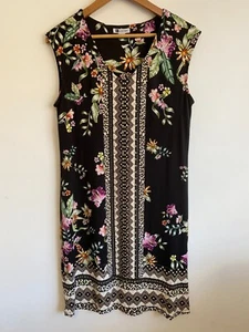 Rockmans Dress Womens Small Black Floral Sleeveless Studded V-Neck Stretch Shift - Picture 1 of 10