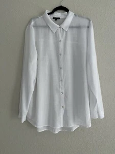 Eileen Fisher Button Down Shirt White Size XL 100% Tencel Lyocell Long - Picture 1 of 9