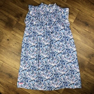 Simply Southern Women Sz M Blue Pink Leaf Print Smocked Sleeveless Dress - Picture 1 of 10