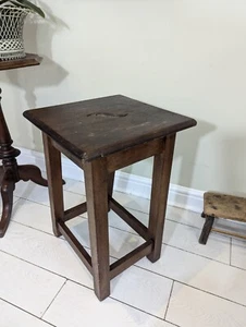 Antique Oak Laboratory Artists Stool Kitchen Solid Angular Hard Wood Design Post - Picture 1 of 24