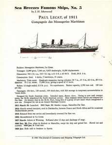 PAUL LECAT von 1911 - Compagnie des Messageries - rahmenfähiges Schiff mit Info - Bild 1 von 1
