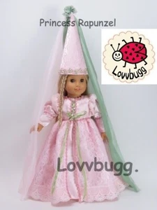 Costume vestito principessa rosa Raperonzolo per ragazza americana 18" vestiti bambola LOVVBUGG - Foto 1 di 24