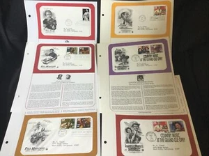 6 Cards w/ Stamped Cachet Envelopes Folk Musicians / Country Music FDC Stamps - Picture 1 of 7