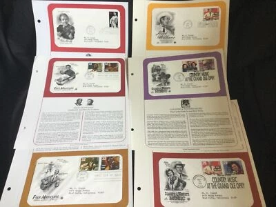 6 Cards w/ Stamped Cachet Envelopes Folk Musicians / Country Music FDC Stamps - Image 1 of 4