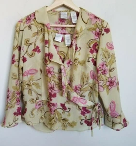 Emma James 2 Piece Jacket Ruffle Side Tie/Tank Top Olive Multi Floral Print 6P - Picture 1 of 9