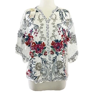 NUOVO Johnny Was blusa floreale ricamata donna taglia S rayon boho top contadino - Foto 1 di 10