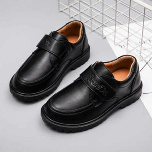 Boys Leather Shoes Childrens Black Shoes British Student Uniform Dress Shoes Rou - Picture 1 of 42
