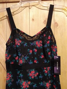 I Love Ronson Summer Dress Womens XS Black with Red Floral Zip Side Lined NWT - Picture 1 of 10
