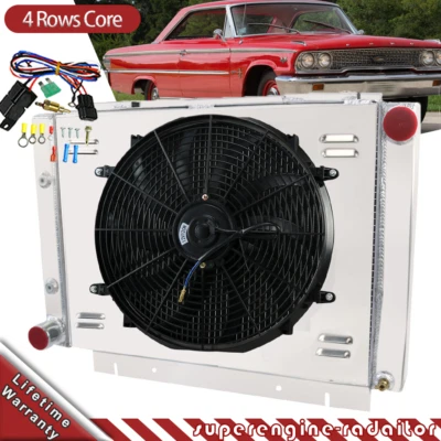 4 Row Core Radiator Shroud Fan Relay For 1960-1963 Ford Galaxie 500 L6 V8 AT MT - Image 1 of 4