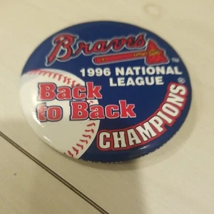 1996 Atlanta Braves national league champs champions button pin back to back - Picture 1 of 2