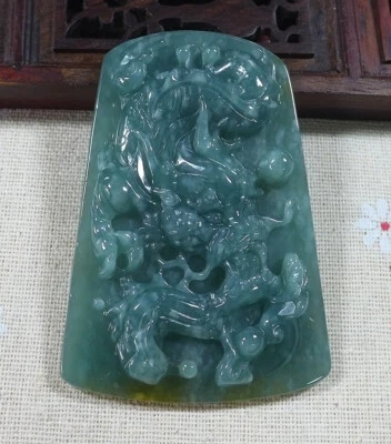 Colgante Fino Natural Tipo A Jadeíta Translúcido Helado Jade De Colección Big Dragon 2687 Foto 1 de 4