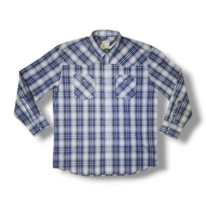 Roper Gray Purple & Blue Plaid Long Sleeve Pearl Snap Shirt Men's Size 2XL NWT - Picture 1 of 14