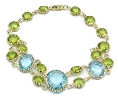 Peridot and Blue Topaz Bracelet,14k Yellow Gold Lobster Lock, 7 " Long - Image 1 of 4