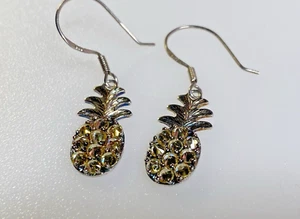 Vintage Sterling Silver 925 Earrings Jewellery Dangle Drop Pineapple CZ 2.42g - Picture 1 of 8