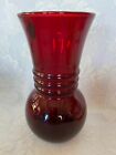 Vintage Mid-Century Modern ANCHOR HOCKING ROYAL Ruby Red Glass Vase- Estate Item
