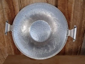 Vtg Designed Aluminum Lg Serving Bowl Platter Fruit Floral Curled Handles 17.5"W - Picture 1 of 11