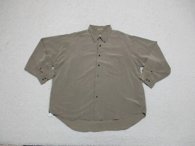 Arrow Button Up Shirt 2XL XXL Brown Microtech Rayon Casual Long Sleeve Logo Mens - Image 1 of 4
