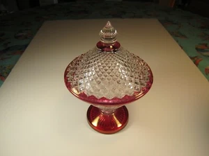 VTG Westmoreland Glass Ruby Stain English Hobnail Covered Candy DIsh Set - Picture 1 of 9