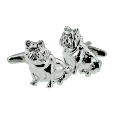 CADOGAN GIFTS High Quality Rhodium Plated Seated Bulldog Cufflinks Presented in a Box X2AJ327