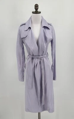 Gabardina Badgley Mischka Lila Púrpura Cuello Corbata Cintura Angelina Talla XS Foto 1 de 4