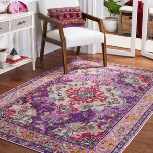8x10 Rug Boho Area Purple Vintage Style Carpet Pink Decor Oriental Floral Retro - Picture 1 of 3