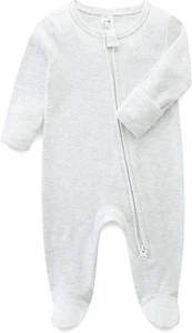 Baby Romper 100% Organic Cotton Pajamas One Piece Long Sleeve Zipper Footie Ones - Picture 1 of 7