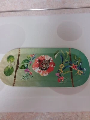 Grace's Teaware 16 1/2" Porcelain Serving Tray Bright Tropical Motif Leopard - Image 1 of 4
