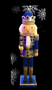 Rey Cascanueces de Madera de Navidad 15"", pintado a mano, con acción de apertura de boca, azul - Imagen 1 de 12