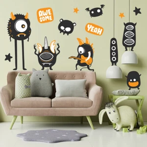 Midnight Creatures: Black Monster-Themed Fabric Wall Decal Collection - Picture 1 of 3