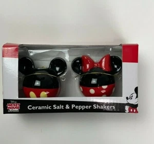 Disney Mickey & Minnie Mouse Ceramic Salt + Pepper Shaker Heads NEW - Picture 1 of 7