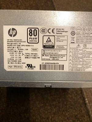 HP 180W 80 PLUS - Power Supply Unit 794974-001 801550-001 PSU - Image 1 of 2