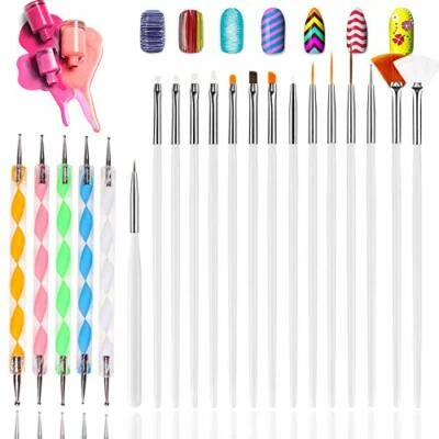 MARKENLOS 20er Nail Art Pinsel Set UV Acry Gel Nageldesign Maniküre Weiß & Dotting Tools