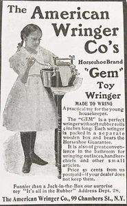 1901 GEM TOY American Wringer Co HorseShoe Brand Ad~Young Girl Plays Housekeeper - Picture 1 of 2