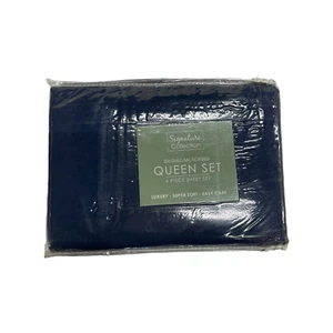 Signature Collection Microfiber 4 Pc. Sheet Set Queen Navy New - Picture 1 of 2