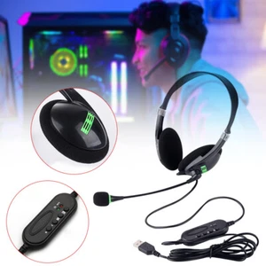 USB Headphones with Microphone Noise Cancelling Headset For Computer Laptop PC - Picture 1 of 10