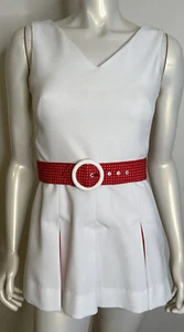 VTG White Red Polka Dot Tennis Dress S 4 6 Belt Pleated Skirt Court 1 Pickleball - Picture 1 of 14