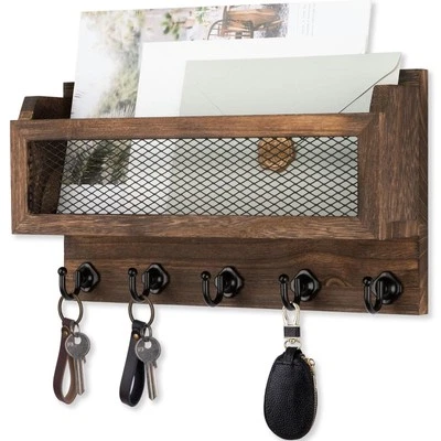 Mail And Key Holder For Wall Decorative 11 Inch Wooden Wall Key Organizer With 5 - Image 1 of 4