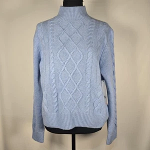 Aqua Bloomingdales 100 % Kaschmir Pullover mit Stehkragen M hellblau Zopfmuster neu mit Etikett - Bild 1 von 6